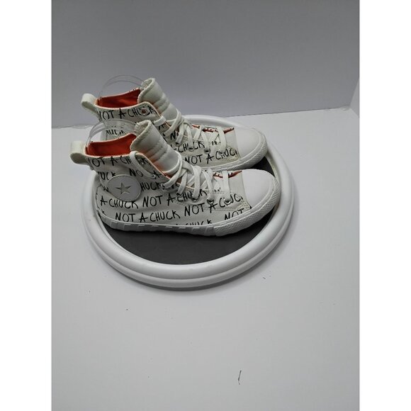Converse "Not A Chuck" Youth High-Top Sneakers Size 3 White & Orange Text Design - Picture 6 of 8